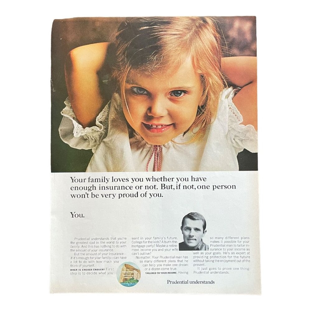 1966 Prudential Understands Magazine Vintage Print Ad Little Girl Daughter